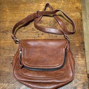 Brown Faux Leather Crossbody Bag